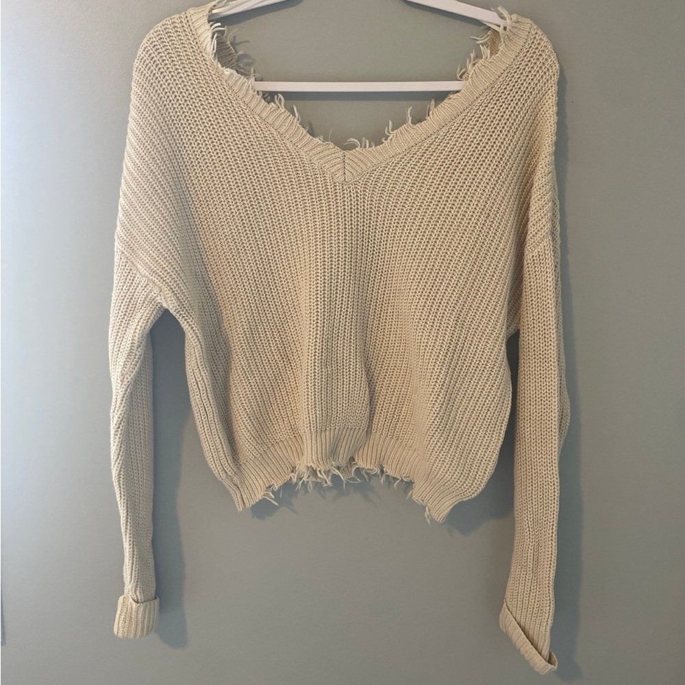 Cozy Beige Distressed Sweater